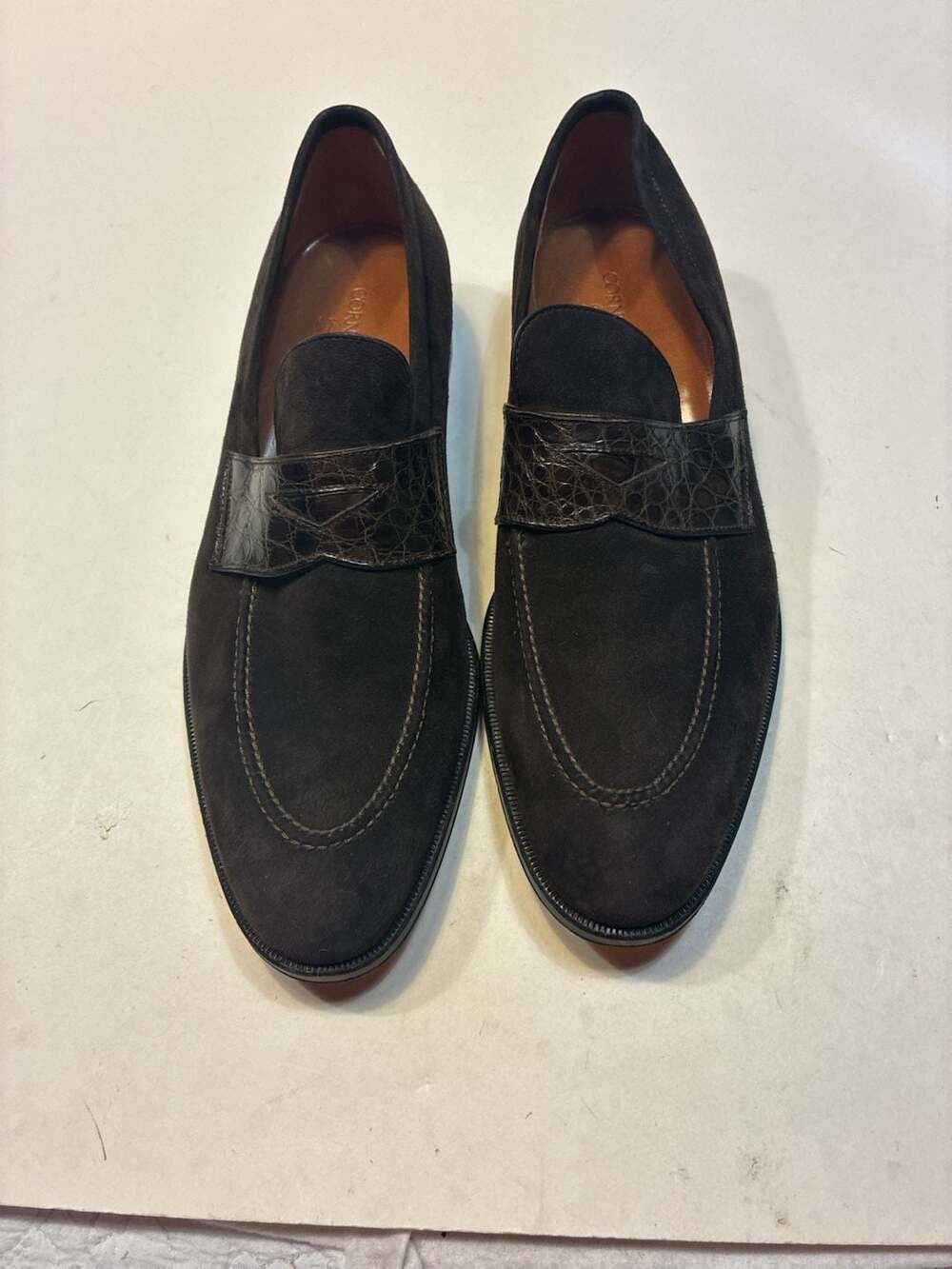 Corneliani Men's Suede Loafers with Croc-Embossed Detail